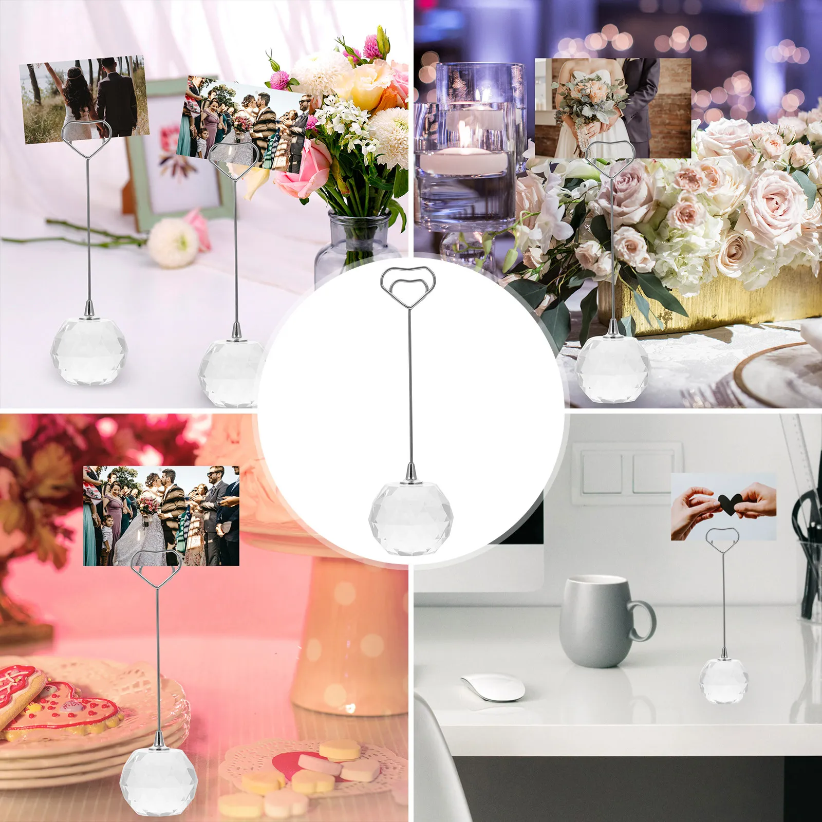 Crystal Wedding Memo Holder Name Stand Photo Display Stand Table Number Clip Business Card Holder for Reception Office Decor
