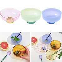 Stained Glass Transparent Goblet Bowl Spoon Set High Borosilicate Glass Bowl Fruit Salad Dessert Bowls Household Tableware