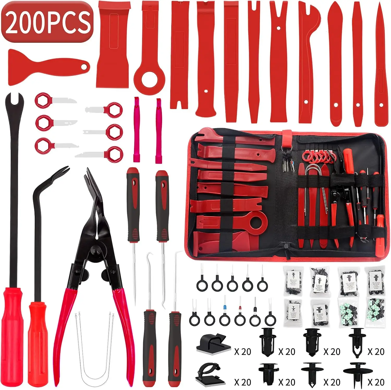 

Trim Removal Tool Kit, 200PCS Auto Panel Clip Pliers, Car Door Audio Trim Remover (Red)