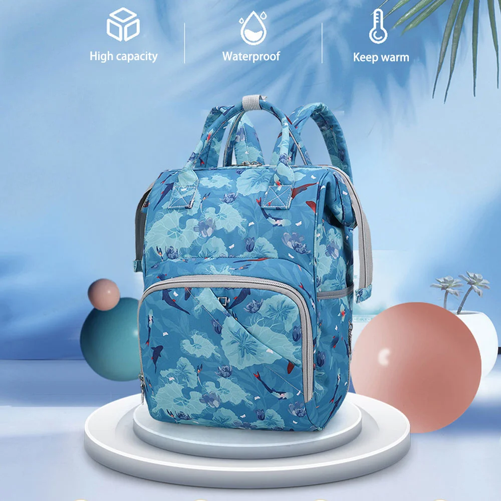 Bolsa de pañales con estampado de mamá para bebé, bolso de pañales portátil de viaje impermeable de gran capacidad, mochila para el cuidado del cochecito con botella de leche