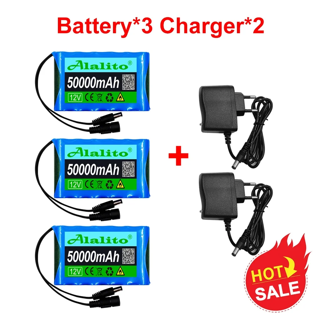 

12V 50000mAh NEW Portable 18650 Li Ion Rechargeable Battery Pack For CCTV Camera 3A Batteey + 12.6V EU US Charger+Free Shopping