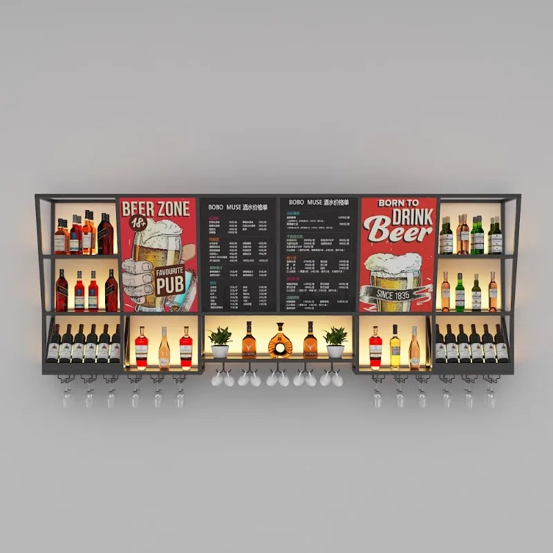 

Wrought iron wall-mounted wine rack display rack