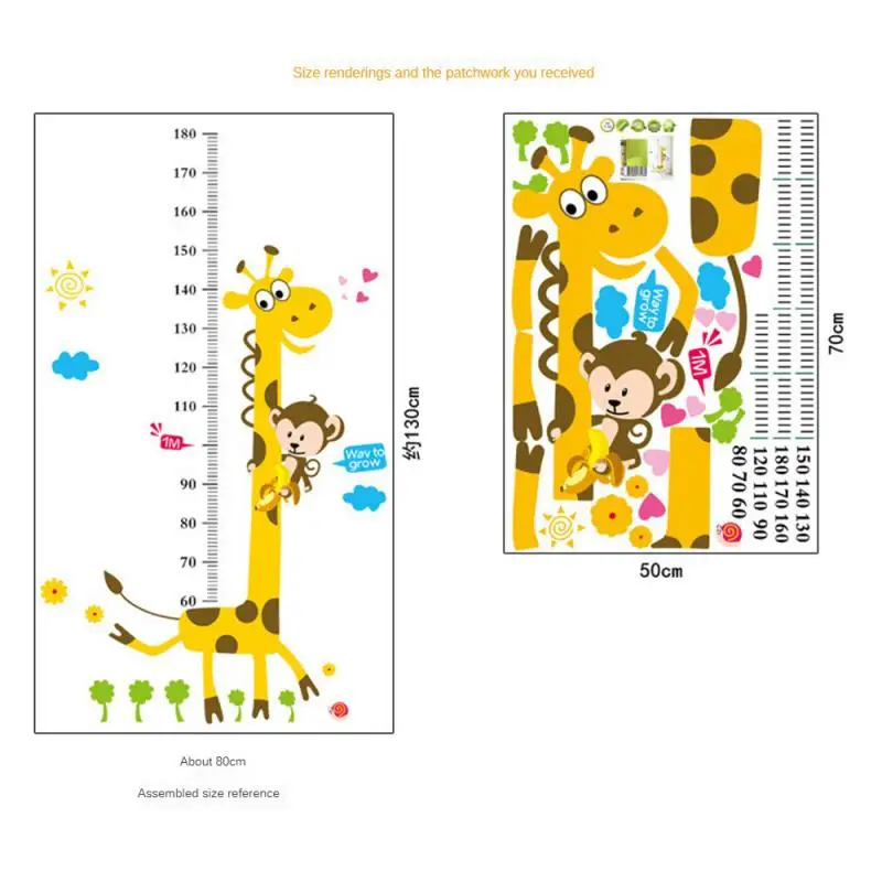 Cartoon Animals Height Measure Wall Stickers For Kid Rooms Animals Zoo Vinyl Growth Chart Ruler Living Room Decor Children Gift