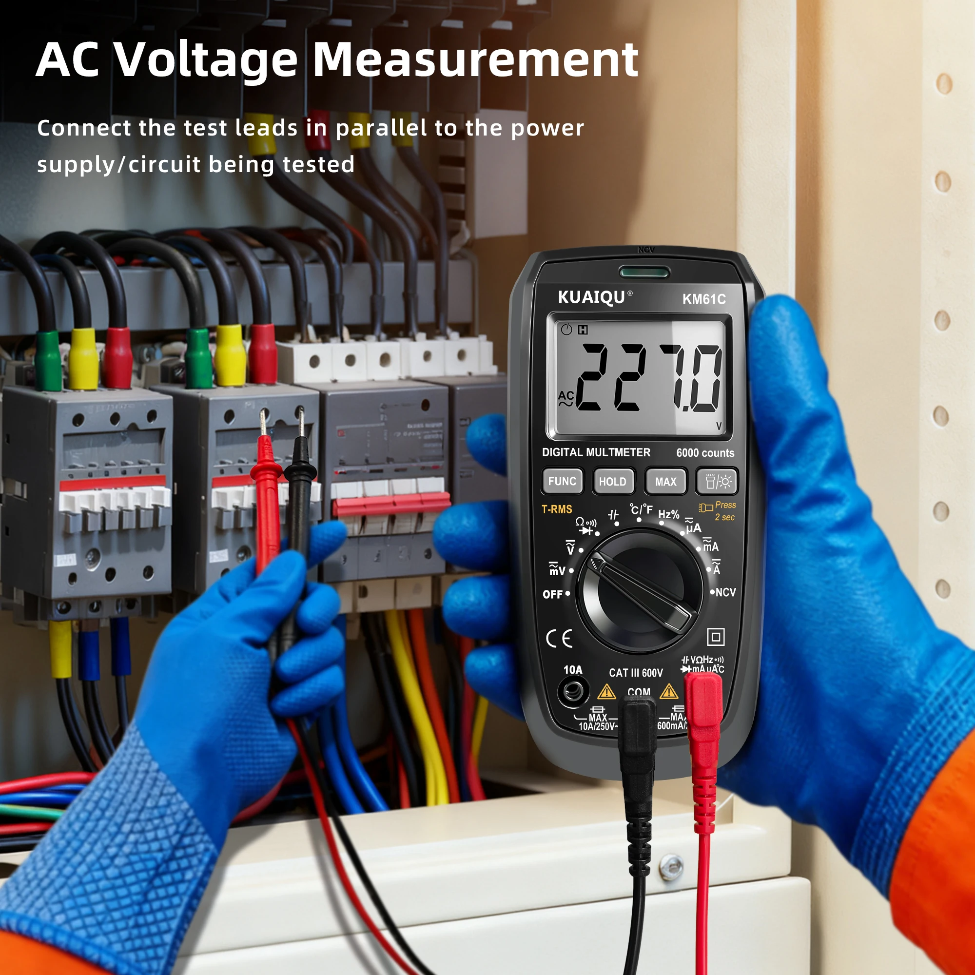 KUAIQU KM61C Digital Multimeter 6000 Counts Smart Professional Tester 600V 10A True RMS Auto Range AC DC Ohm Hz Capacitance