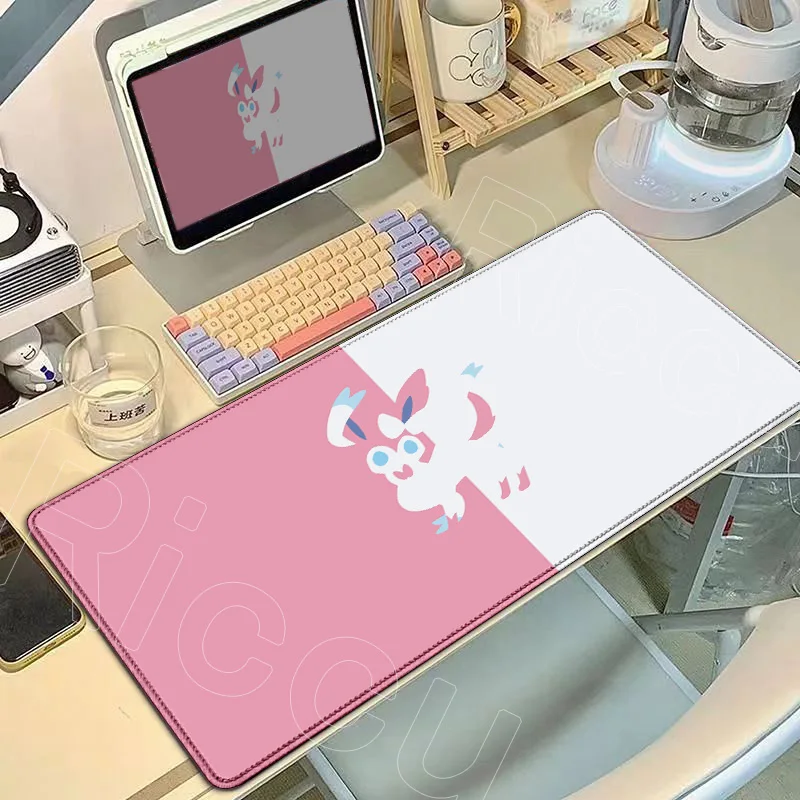 Large Cartoon Cute Desk Mat XXL Computer Kawaii P-pokemon Sylveon Mousepad Keyboard Mat Table Mause Mats Gaming Mouse Pad Carpet