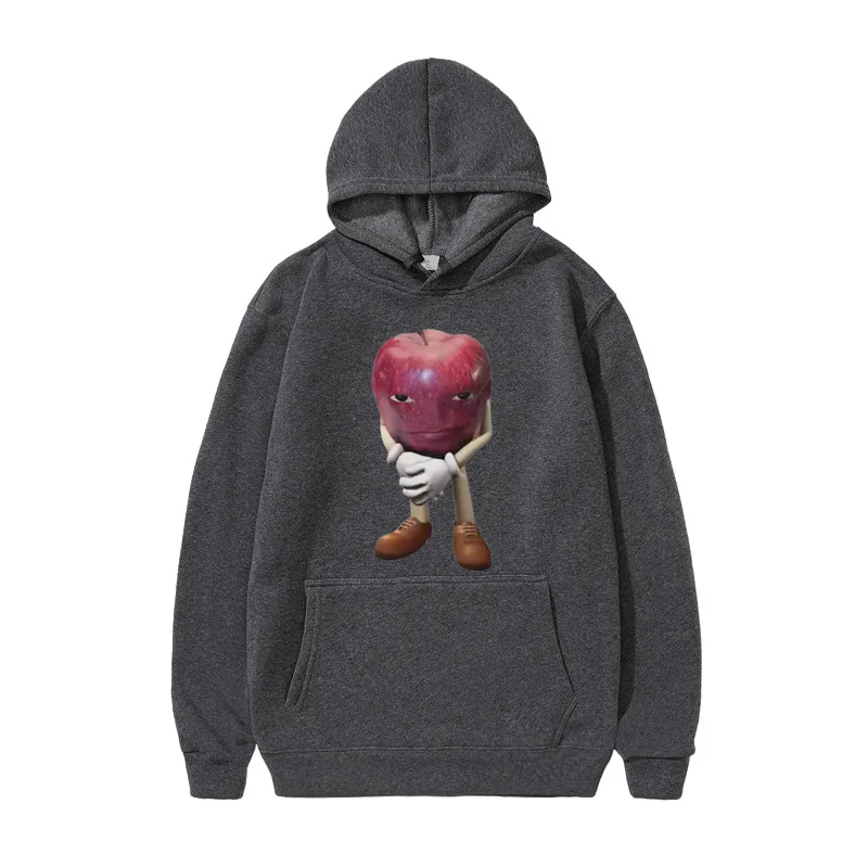 Funny Me Asf Apple with Face Meme Printing Men Hoodies All Match Loose Comfortable Sweatshirt Fleece Basic Hoodie Autumn Clothes