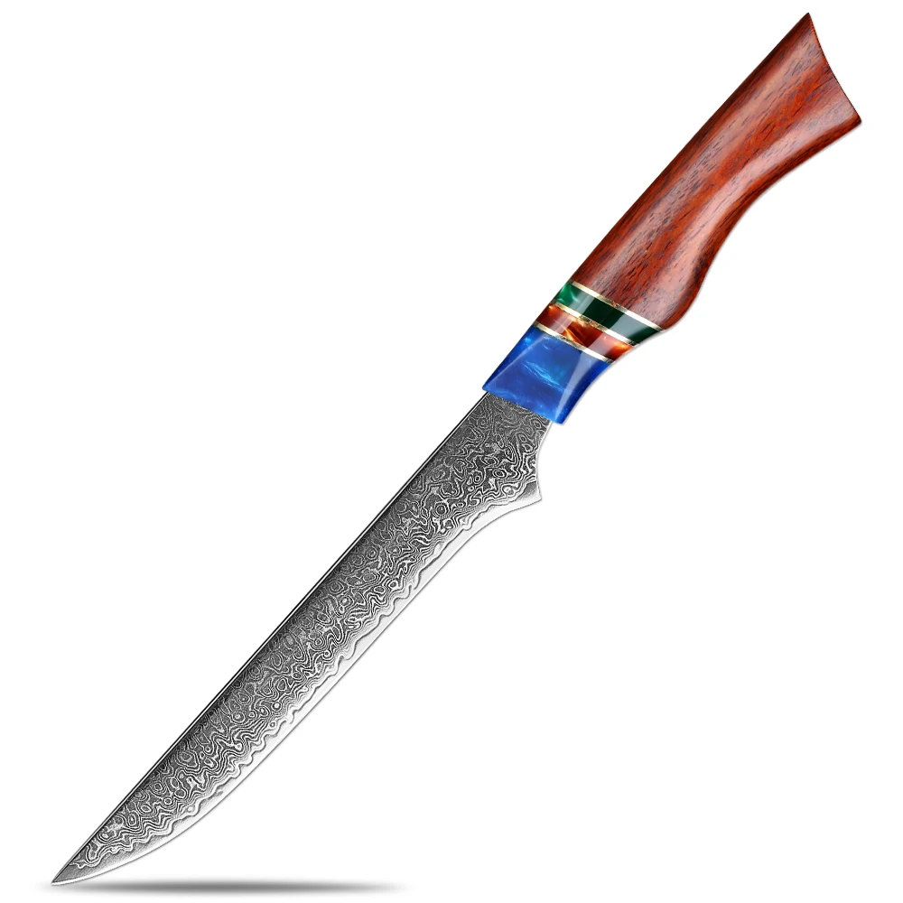 6' Boning Knife for Meat Cutting, Filet Knife with Goldenrod Handle, Japanese Damascus Steel Knife, Full Tang Kitchen Lamb Knife