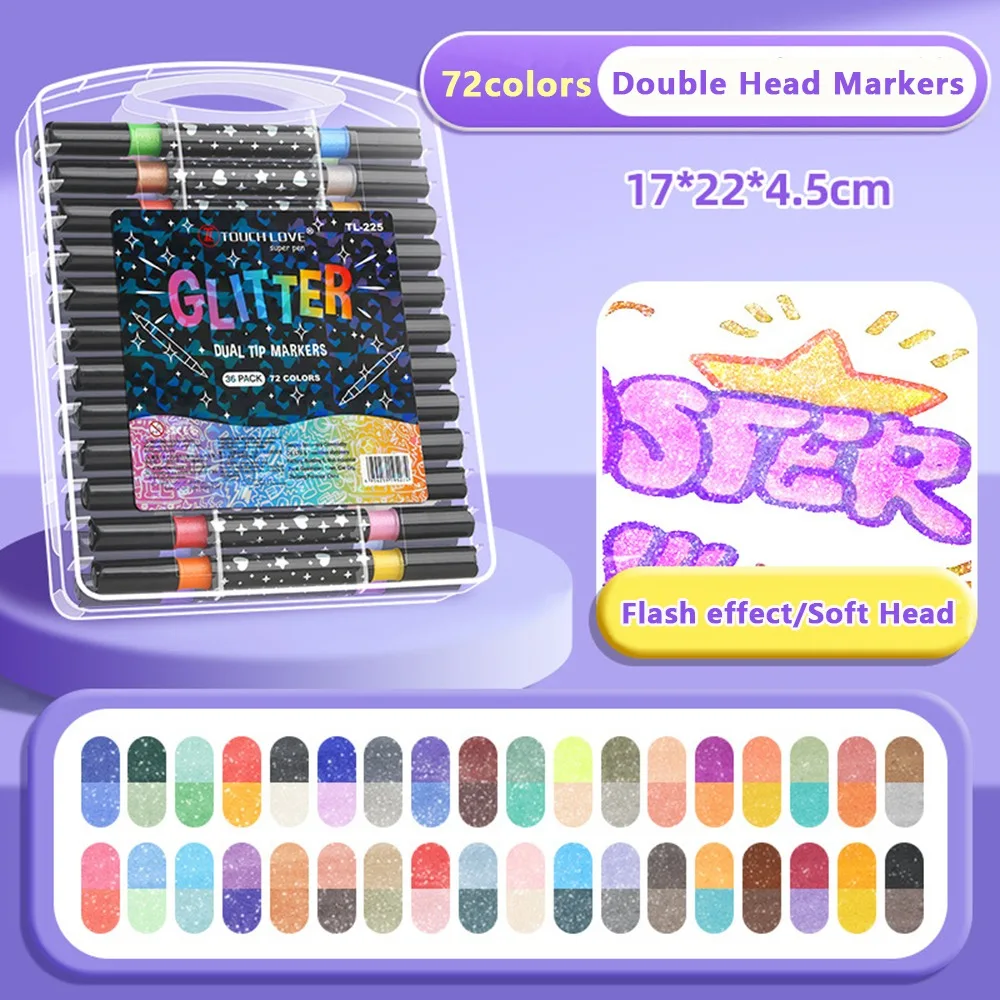 

Многофункциональный блестящий цветной маркер с одной головкой, флуоресцентная ручка с мягкой головкой, ручка для граффити с двойной головкой, товары для рукоделия