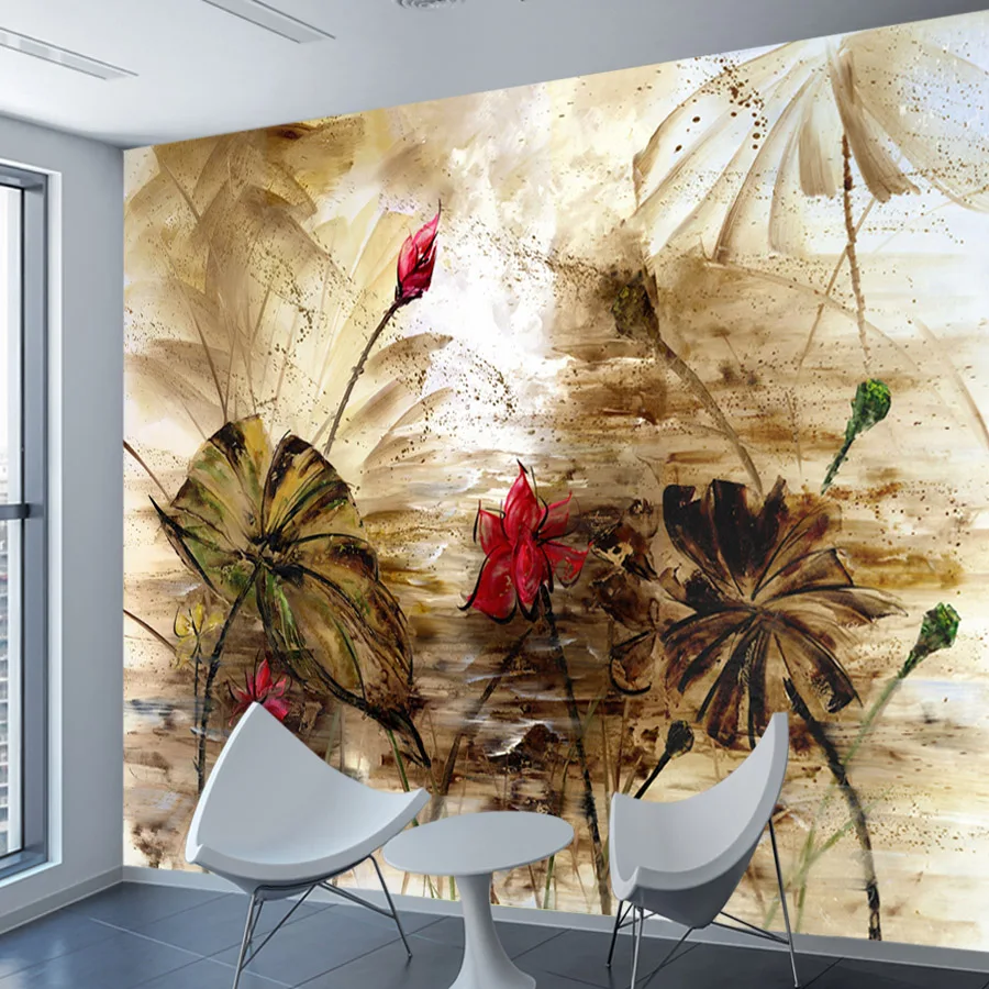 Modern Custom Peel and Stick Wallpapers for Living Room Photo Wall Papers Home Decor Lotus Design Easy to Apply Mural Covering