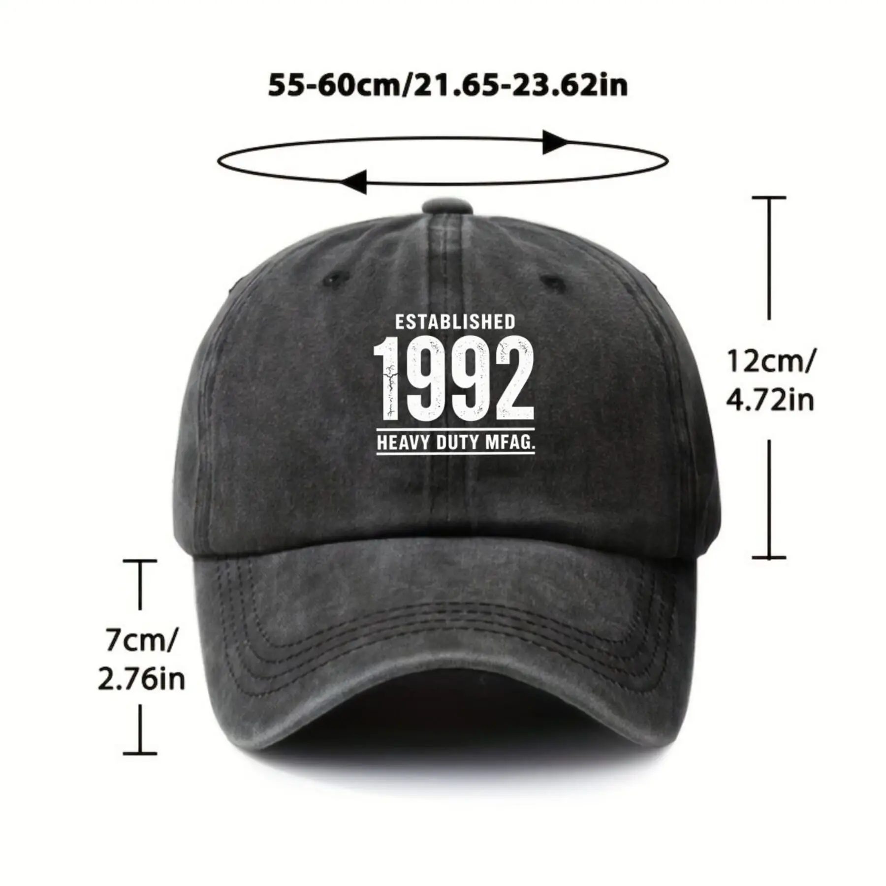 Established 1992 Vintage Washed Baseball Cap Unisex Retro Stamp Cotton Cap for Casual Everyday Outdoor Wear