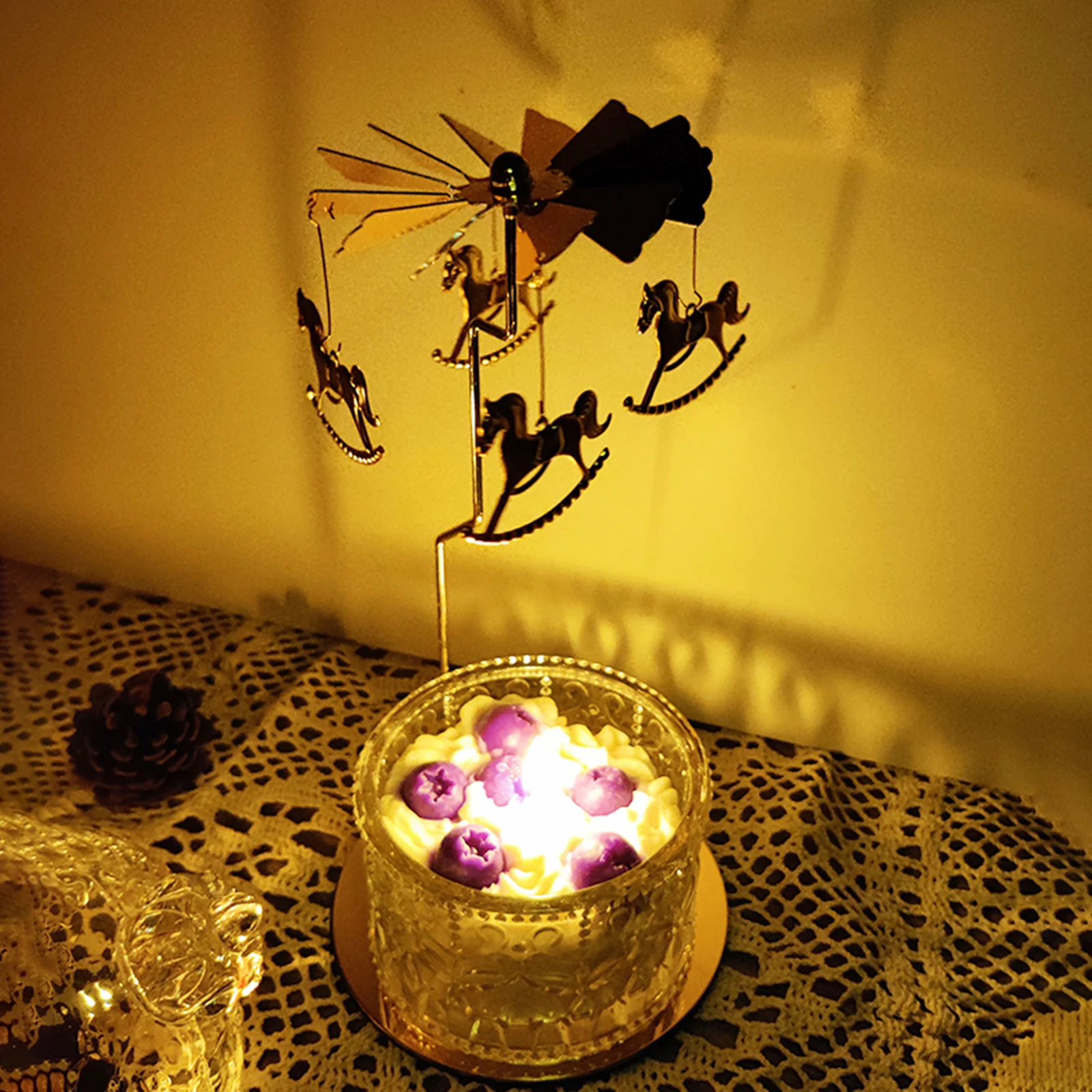 Golden Romantic Rotating Candlestick Fairy Rotating Candlestick Tealight Candle Holder Tea Light Candle Holder Dinner Christmas