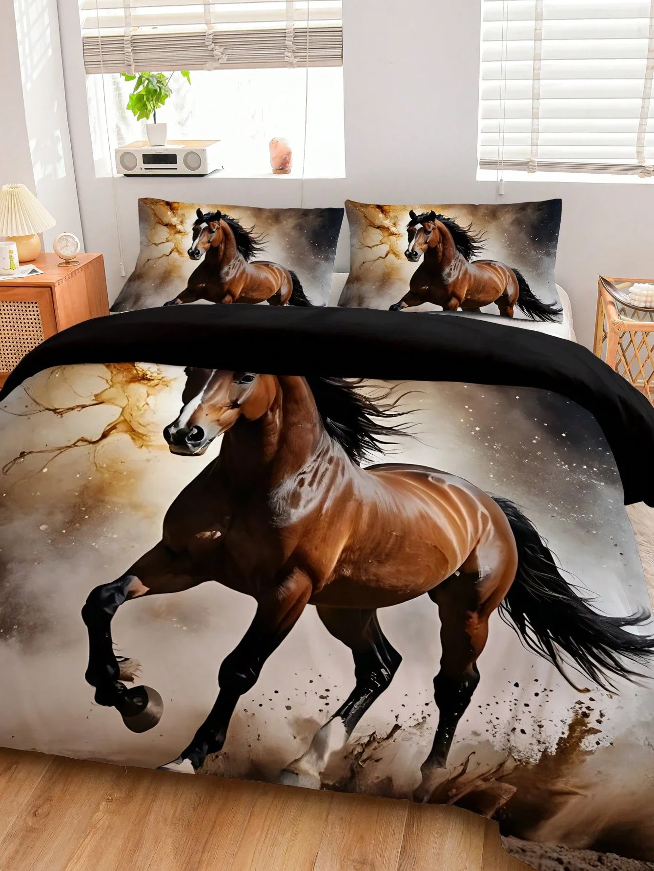 Animal Horse Bedding Sets Powerful Wildlife Hyper-Realisti Style 3PCS Duvet Cover 2Pillowcases For Kids Adult Home Decoration