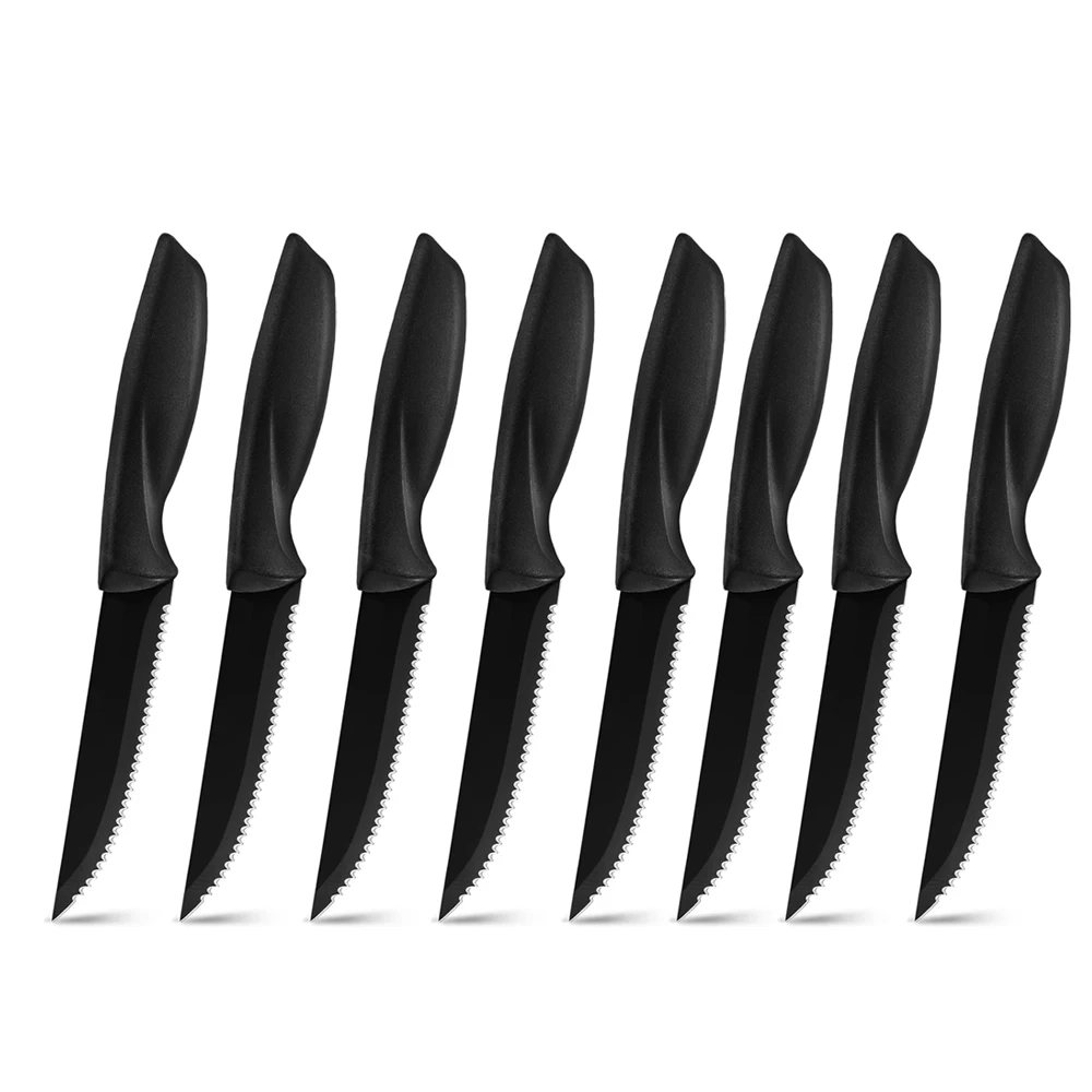 

Высококачественный 1/2/4/6/8 крутой черный кухонный нож, набор ножей для стейка, пластиковая ручка из нержавеющей стали, ПП, зубчатый нож, может посудомоечная машина