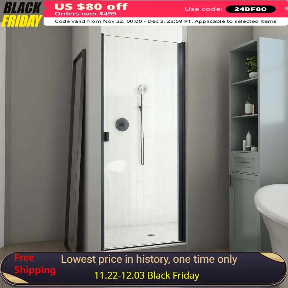 

Shower Door, 30-31 Inch W X 66 Inch H, Semi-Frameless Clear Glass Showers Doors, Swinging Showers Doors, Bathroom Shower Door