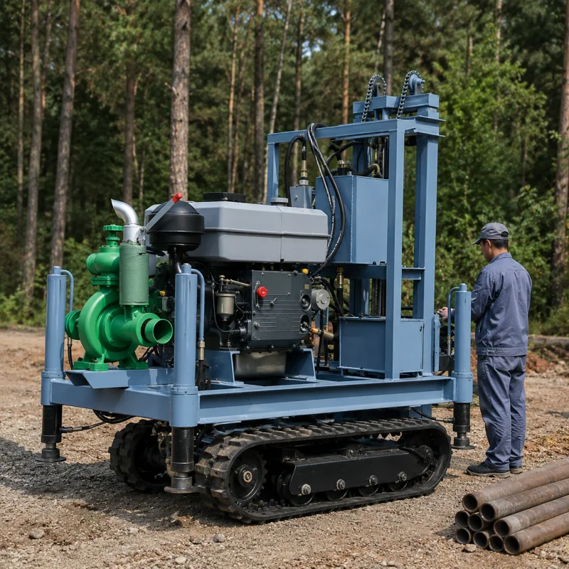 Diesel Hydraulic Crawler Drilling Machine For Agricultural Boreholes With Durable Steel Mast Original Factory Wholesale Supply