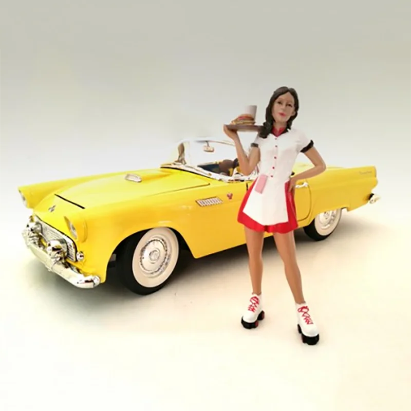 1/18 Scale Model Waitress at Skating Fast Food Restaurant Action Figure Scene Accessory Car Display Dolls Toys Collection Gifts