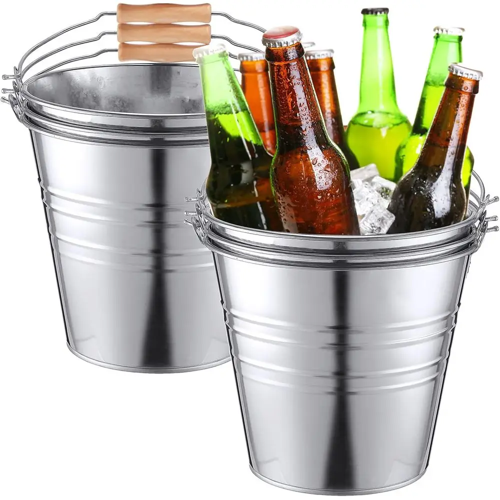 

Large Galvanized Steel Bucket with Handle, Ideal for Ice Candy and Party Use (9.5 x 8.67 x 6.5 Inches, Silver)