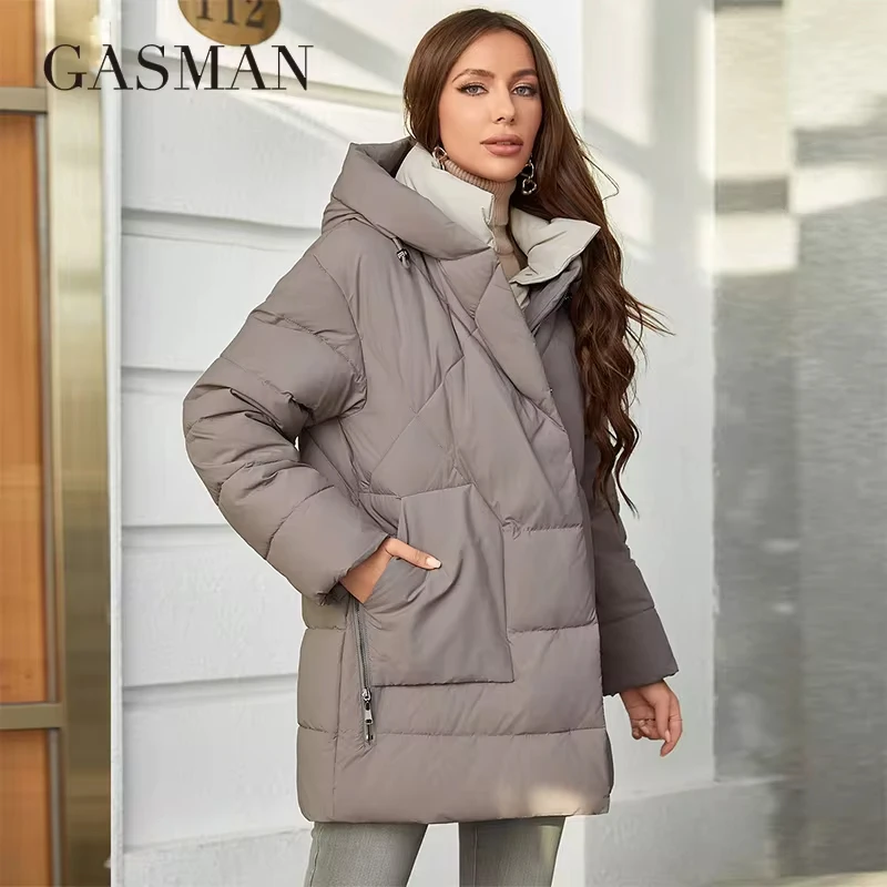 GASMAN 2023 Winter Parkas Women\'s Medium Length Slim Casual Hooded Warm Down Jackets Female Coats Women 83918