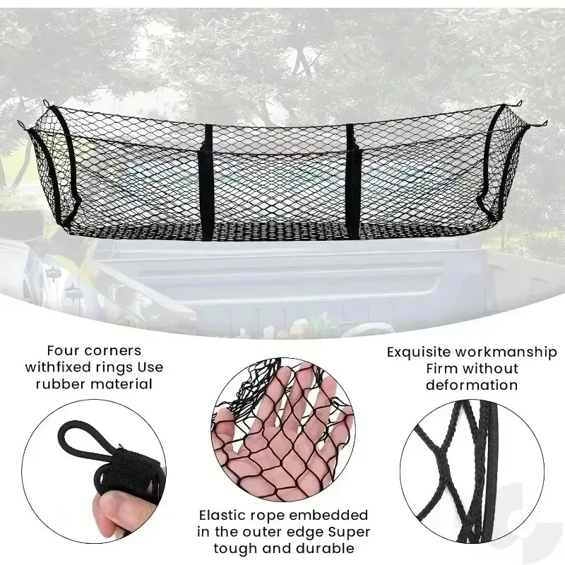 

110*30cm for Maverick 2022 2023 2024 - 3 Pocket Cargo Net Trunk Bed Luggage Storage Organizer Mesh