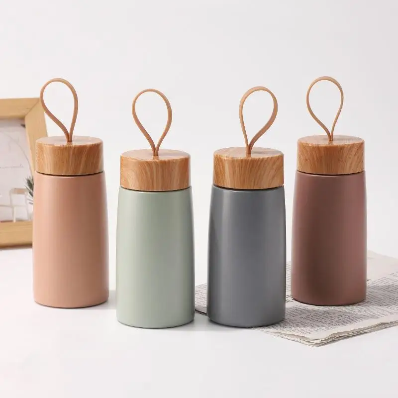New Style Mini Thermos Cup Creative Wood Grain Cover Portable Vacuum Stainless Steel Water Cup Student High Value Pocket Cup