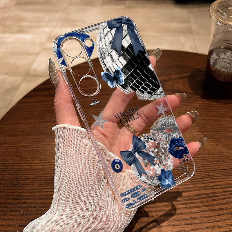 

Fashion Bow Disco Clear Case For Samsung Galaxy Note 20 S25 S24 S23 Ultra S22 S21 Plus FE A16 15 A33 34 A35 A55 A54 A53 5G Funda