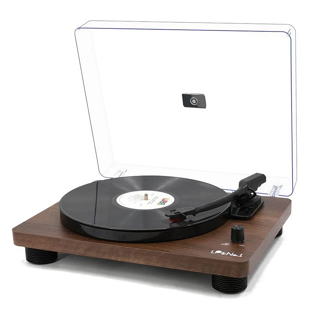 Vintage Vinyl Turntable with Built-in Speakers Wireless Bluetooth Large Platter Supports Audio Recording and 33 45 78 RPM Speeds