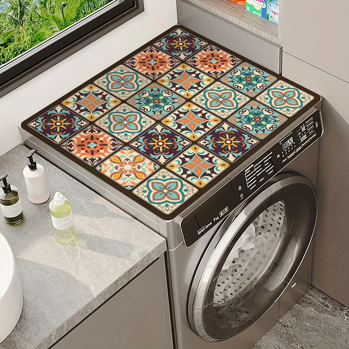 1pc Vintage Checkered Printed Washing Machine Dust Cover Pad, Quick-Dry Absorbent Protective Top Mat For Washer And Dryer