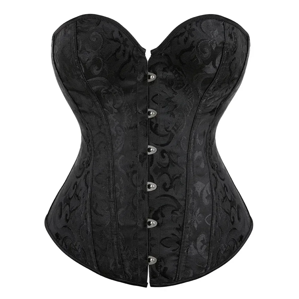 Women Jacquard Overbust Corset Top Black Simple Vintage Gothic Bustier Lace up Boned Shapewear Slimming Waist Shaping Corselet
