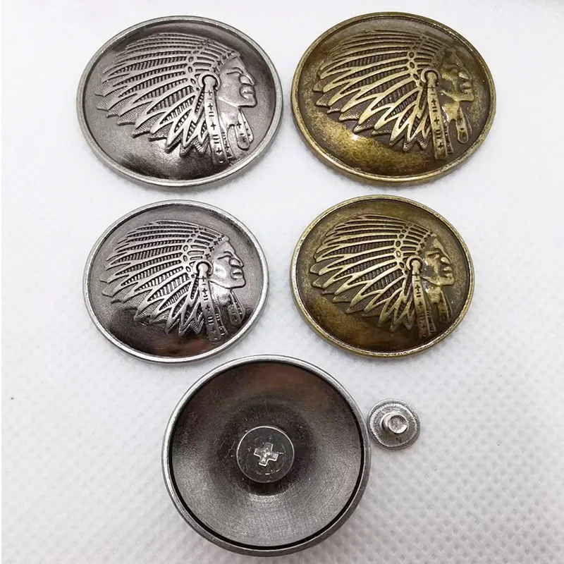 5pcs Southeast Tribal Indian Chief Head Leathercraft Saddles Conchos for Purse Wallet Belt Decor Screw Back