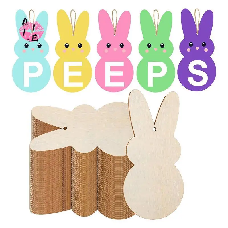 

A11E-50 шт. пасхальные деревянные вырезы в виде кролика 7-дюймовые незавершенные ломтики дерева Peep Bunny пустые подвесные украшения ремесленные бирки