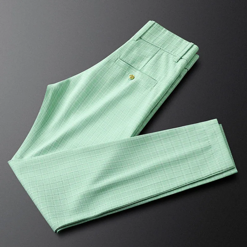 

Green casual business pants men's summer small feet high-end men's non-ironing thin style small trousers