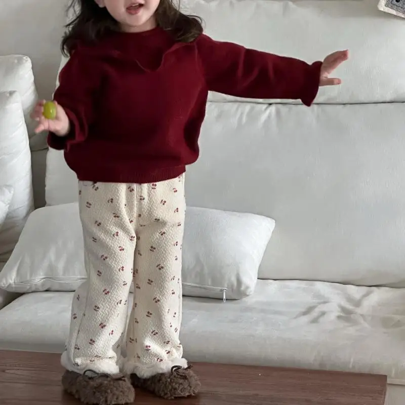 

2025 Winter New Baby Girl Long Sleeve Knit Sweater Kids Girls Thick Warm Tops Children Casual Sweater Cute Baby Clothes