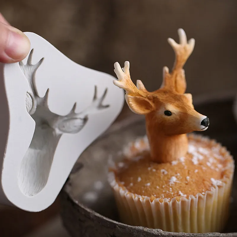 

Christmas Deer Silicone 3D Stag Elk Head Cake Mold Chocolate Fondant Mould Household Baking Decorating Tools Accessories