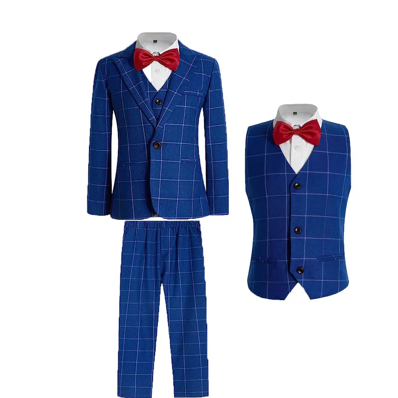 

Gentleman Kids 4 Pieces Royal Blue Jacket Vest Pants Bowtie Photography Suit Boys Ceremony Costume Children Wedding Tuxedo Dress