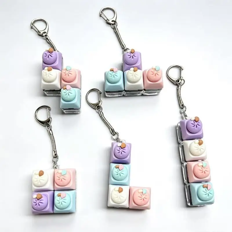 4-Button Clicker Cute Dumpling Fidget Keychain Mini Stress Relief Toy for Holiday Stocking Stuffer