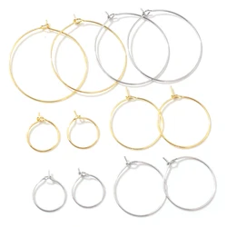 50pcs 12 15 20 25 30 35 40 45mm Stainless Steel Gold Plated Hoops Earrings Big Circle Ear Wire Hoops Wires For Jewelry Findings