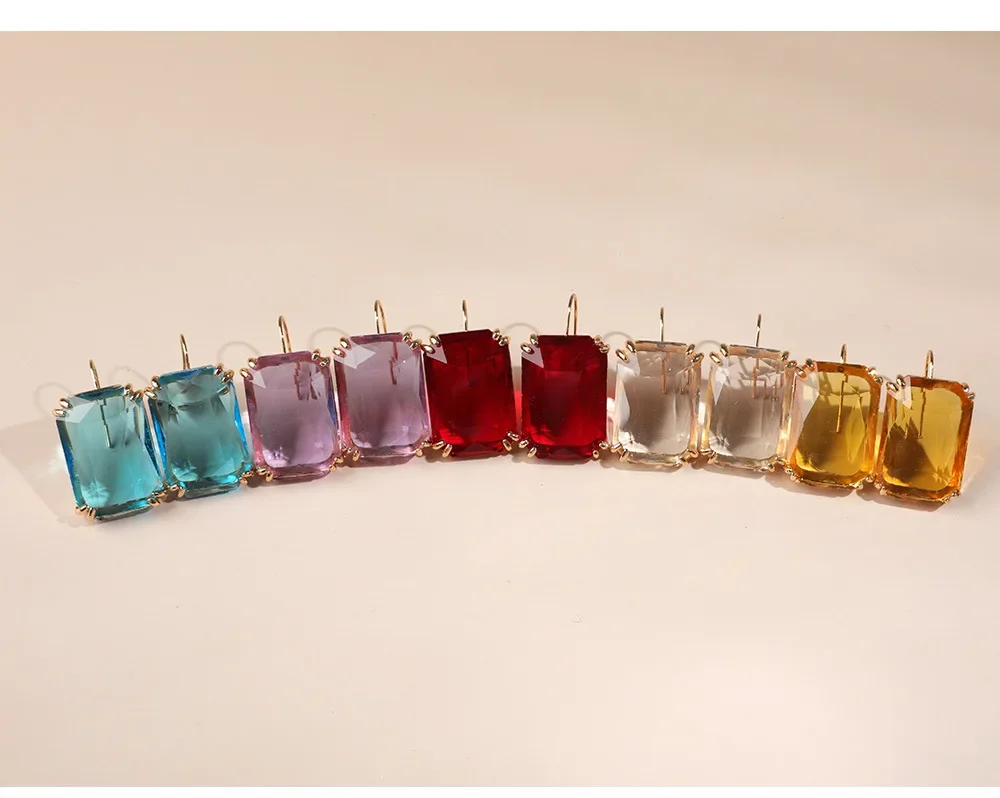 Statement Exaggerated Simple Square Resin Big Candy Color Clear Stone Pendant Hook Drop Earrings for Women Party Jewelry