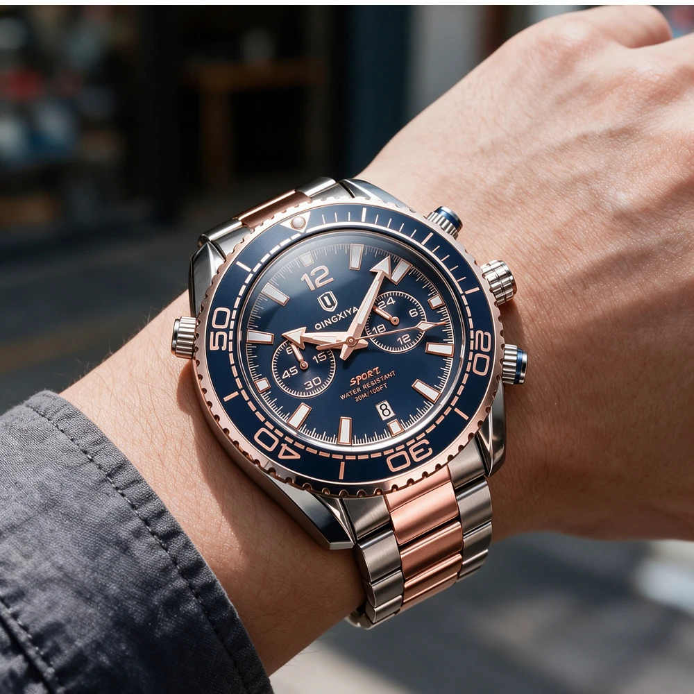 QINGXIYA Modische, kreative Herren-Quarzuhr, wasserdicht, leuchtend, Sport-Chronograph, Herrenuhr mit Datumsanzeige, Business-Uhren für Herren, Reloj – Detail 12