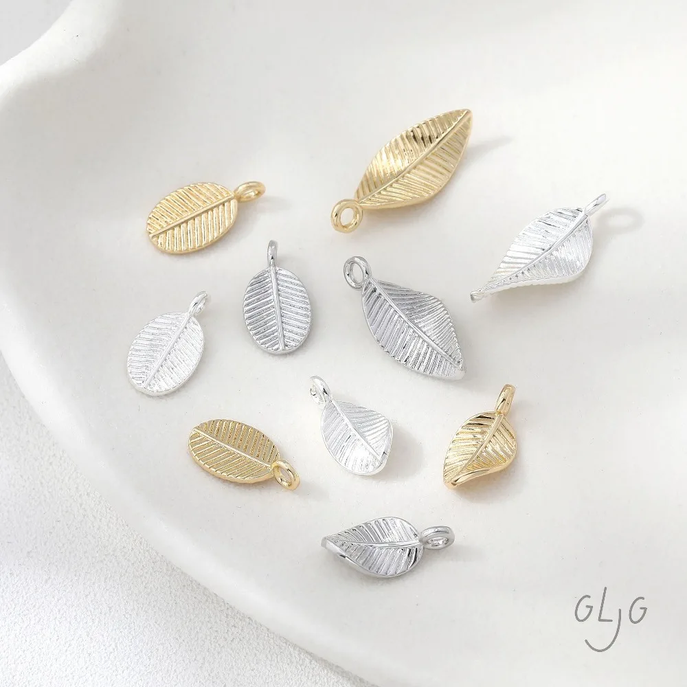 

10CS Dainty Leaf Charms for Jewelry Findings Making Eardrop Supplies DIY Brass 14k Gold Plated Accessories