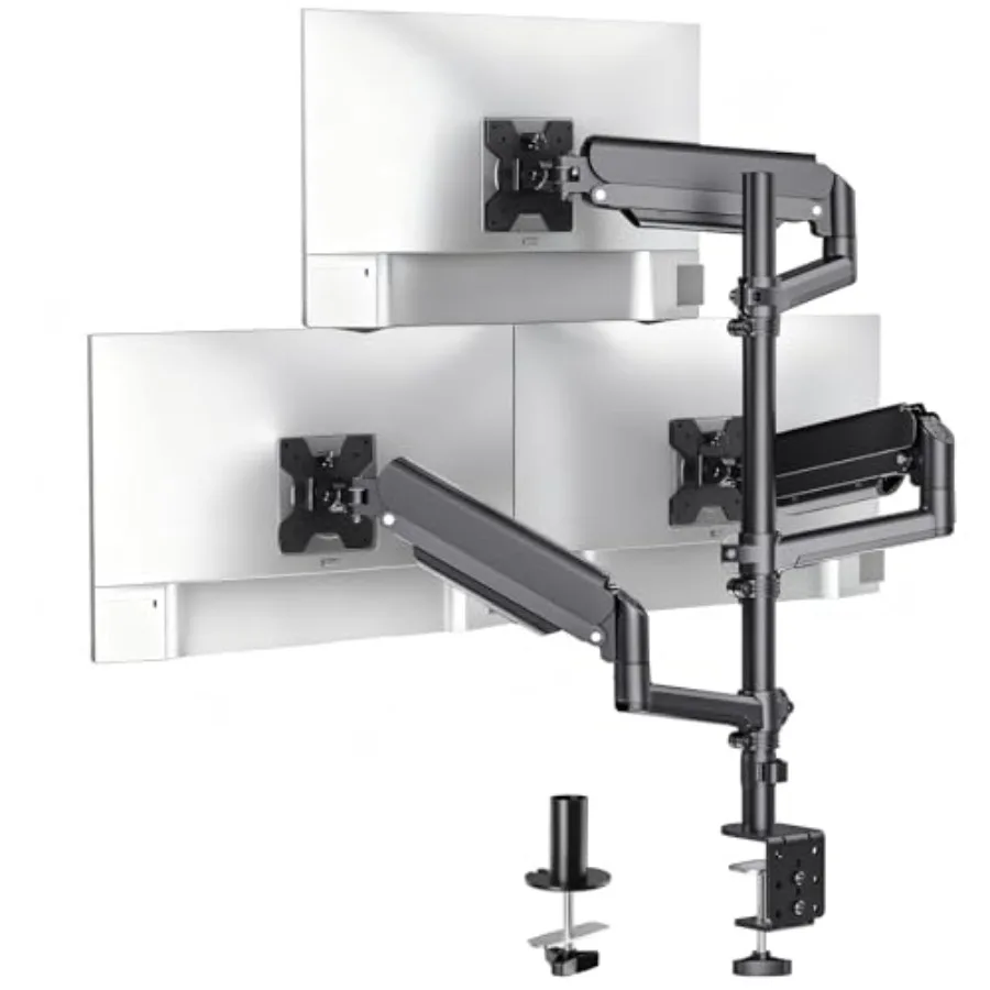 

Крепление для трех мониторов 13-32 дюйма, полностью регулируемое, настольное, с креплением на зажим, кронштейном и газовой пружиной