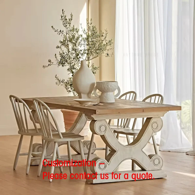 custom.French Vintage Kitchen Furniture Natural Recycled Pine Handmade Dining Table Dining Table Set 6 Seater