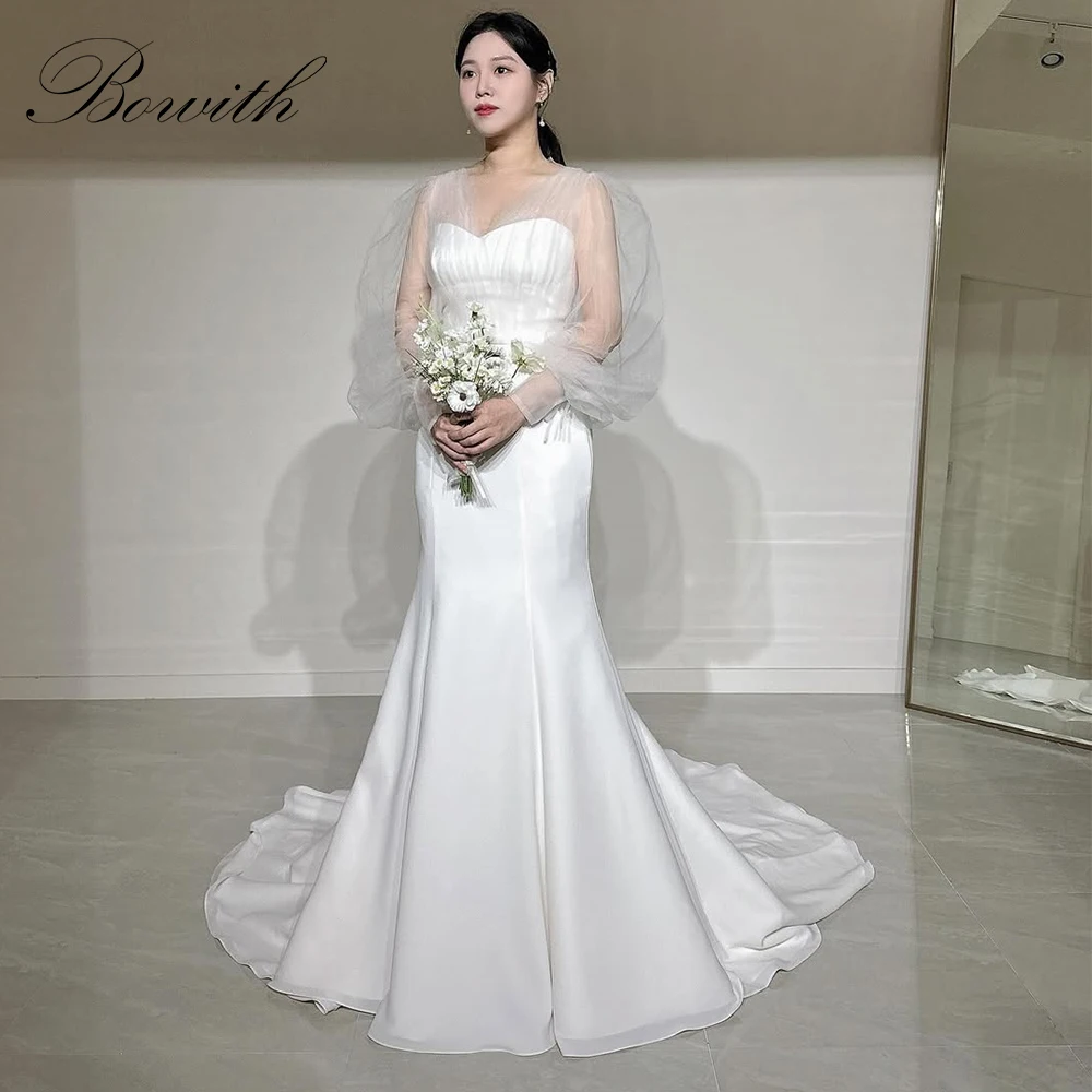 

Bowith Korean Wedding Dresses Silk Organza 2025 Strapless Mermaid Puff Sleeves Bridal Gown Wedding Snap Dresses Reception Dress