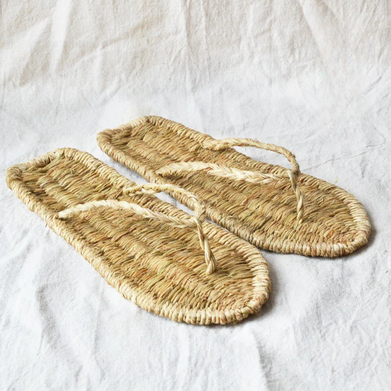 Straw Sandals for Men and Women Drift Beach Sandals Japanese Anime Cos Perform Hand-Woven Retro Shoes Male Summer Big Size 45