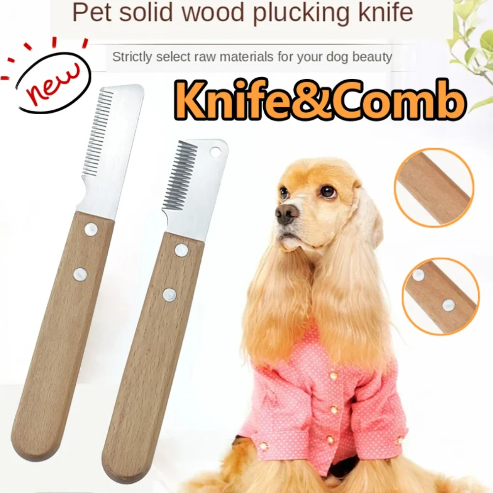 

New Professional Pet Hair Removal Knife Dog Comb Stainless Wooden Handle Stripping Knife Hair Remover Grooming Dog Accessories
