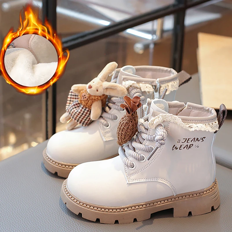 

Korean Style Winter Boots For Children PU Leather Girl's Plush Boots Waterproof Party Princess Snow Boots Warm Cotton Shoes Kids