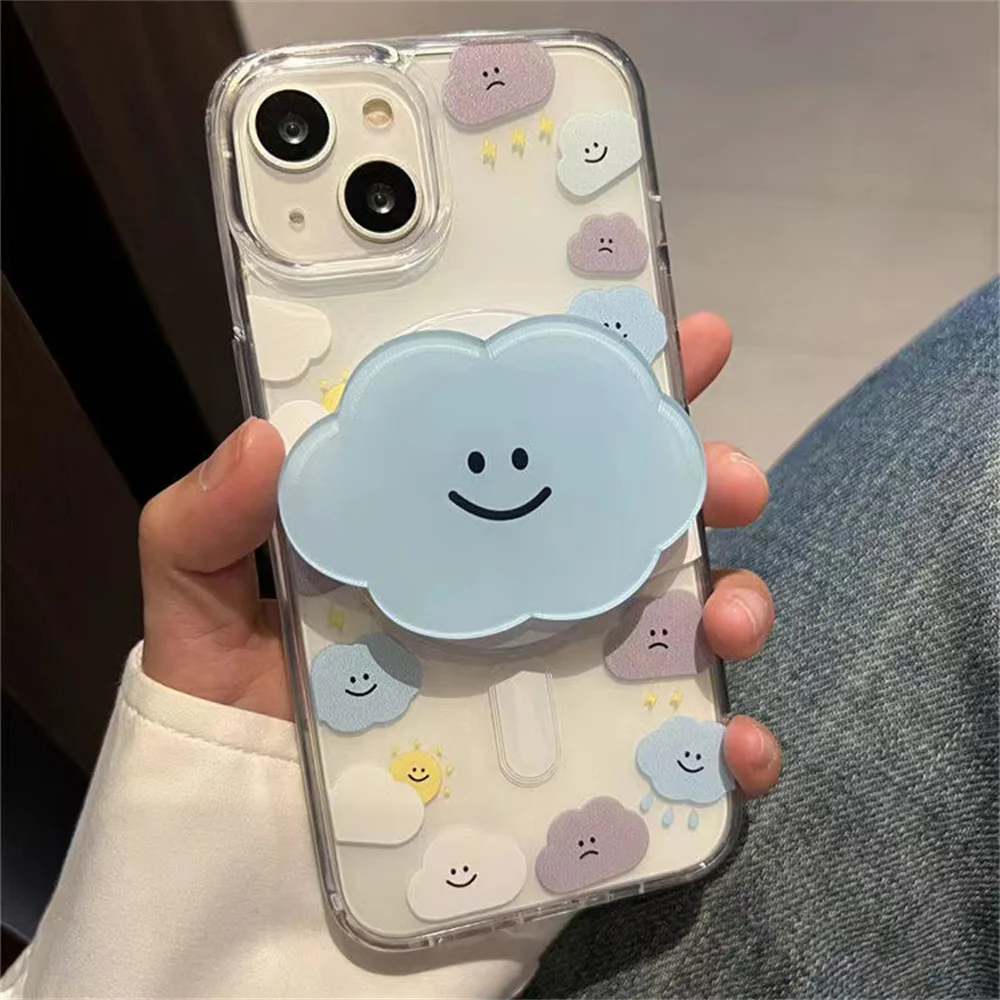 

Складной магнитный держатель для телефона Cute Smile Cloud Griptok Grip Tok, подставка для Magsafe для iPhone, чехол для беспроводной зарядки, держатель