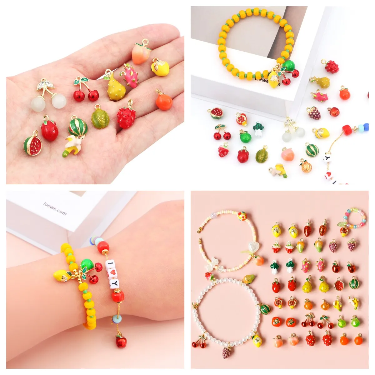 6pcs Fashion Metal Fruit Charms 3D Strawberry Banana Apple Pepper Pendant For Jewelry Making DIY Earrings Keychain Accessories