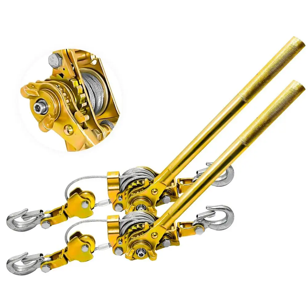 Heavy Duty Come Along Winch 2 Ton Dual Gear Power Puller 4400LB 6.56Ft Cable Hand Lever Tool