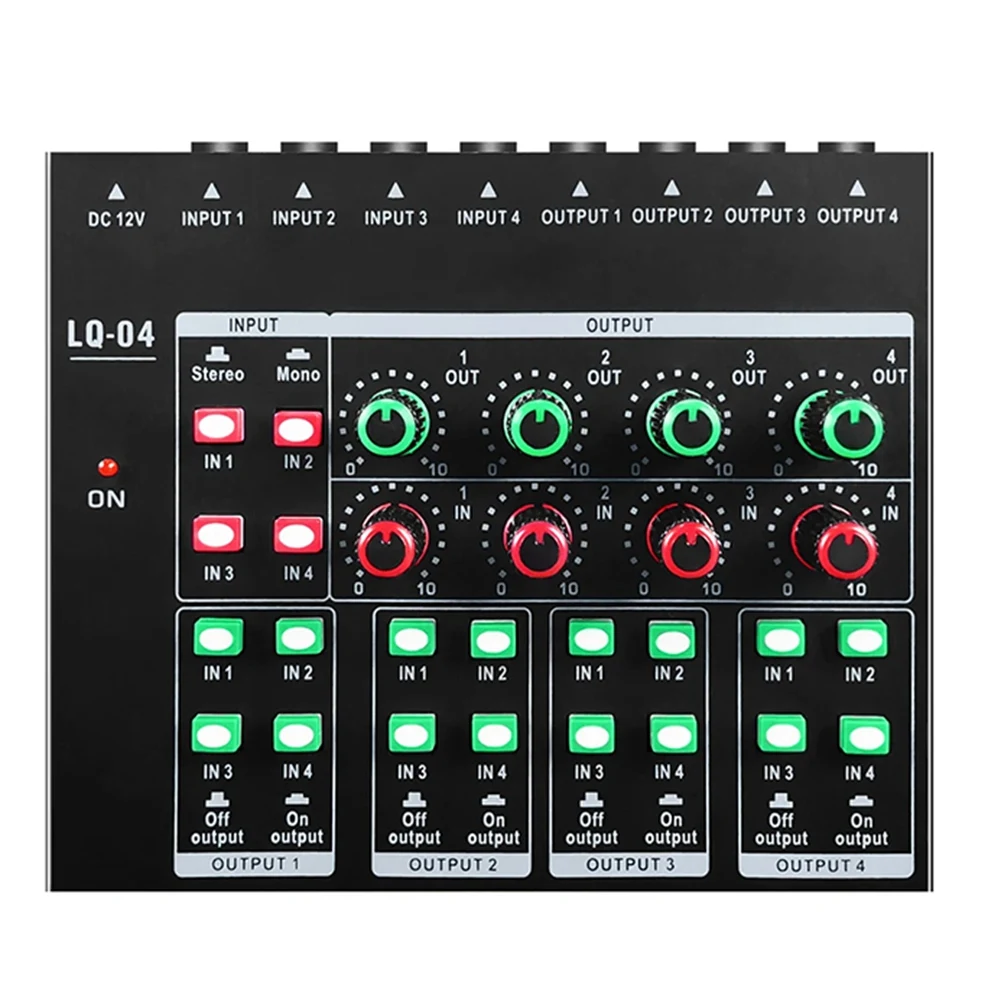 

GAX-LQ04 4-Channel Mixer 4-Channel Headphone Amplifier Sound Card Mixer Recording Interface with Dj Mixer Audio EU-Plug