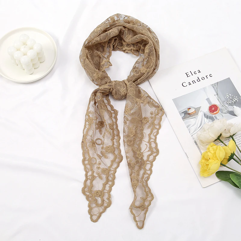 Stylish New Plain Triangle Hijab For Women Scarf Lace Shawl Wraps Embroidery Elegant Summer Thin Sunscreen Scarves Shawl
